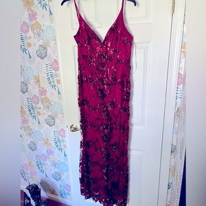 Red Evening Gown with Sequin Detail